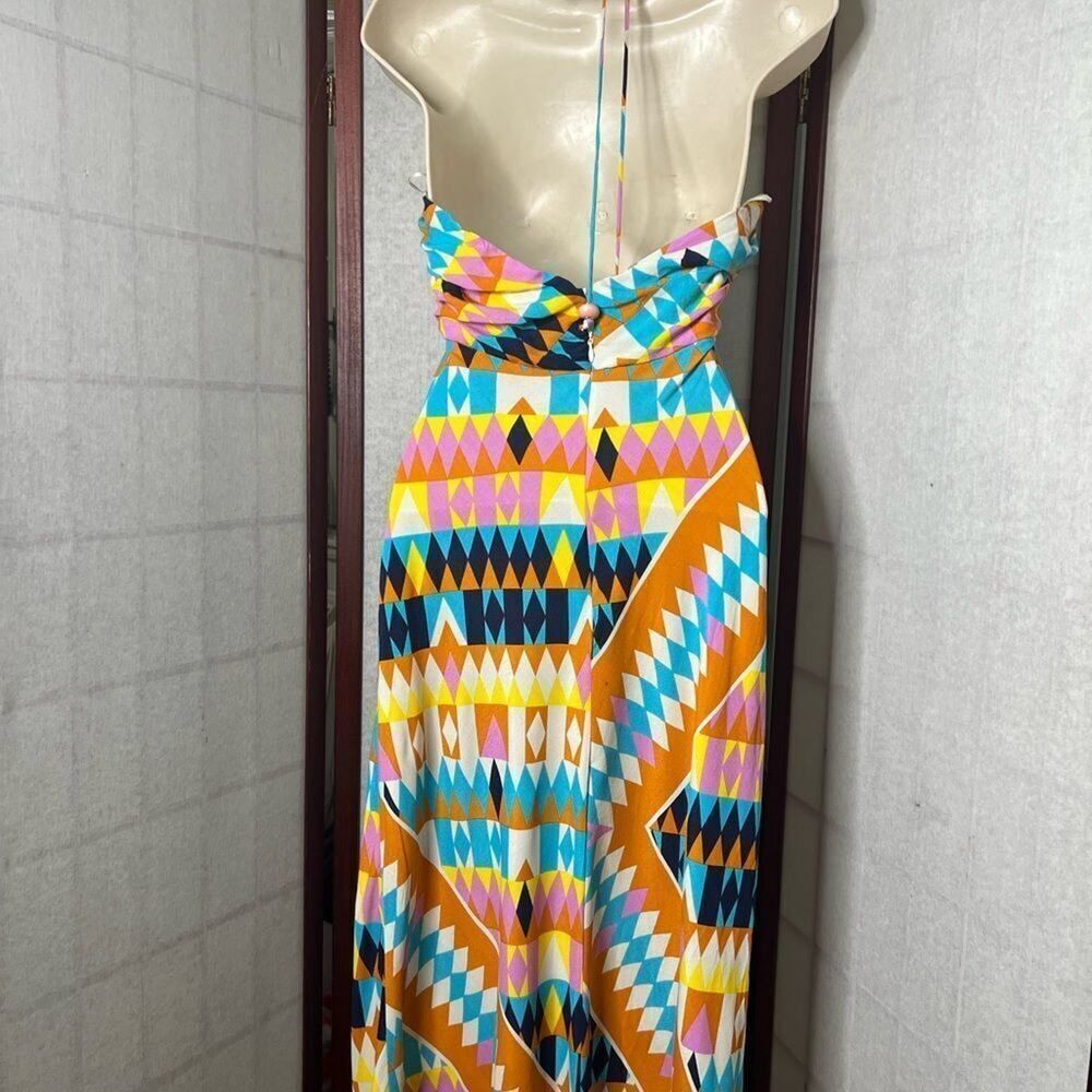 NWT ZARA AZETC PRINT HALTER BACK MAXI DRESS SIZE S‎ - Picture 3 of 9